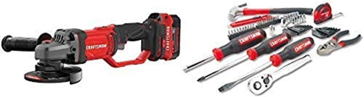CRAFTSMAN V20 Cordless Angle Grinder Tool Kit, 4-1/2-Inch with Impact Wrench (CMCG400M1  CMCF900B)