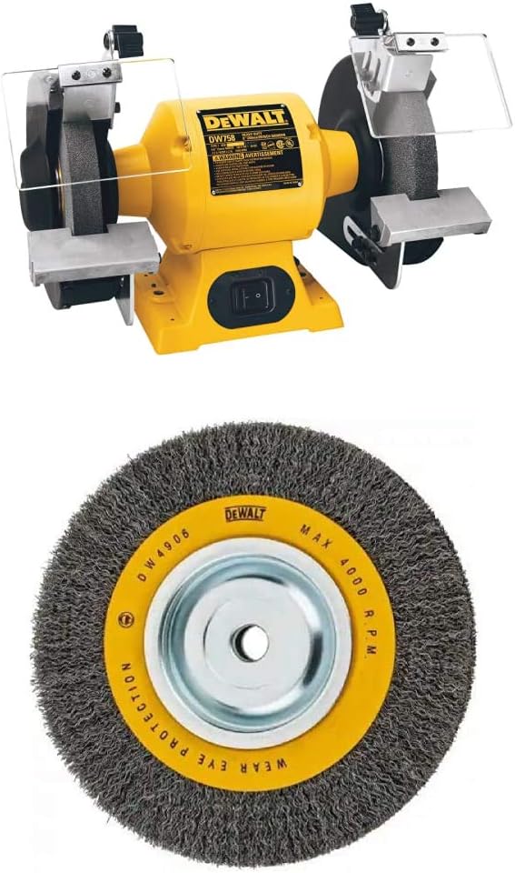 DEWALT Bench Grinder and Wire Wheel Bundle (DW758 + 8-Inch)
