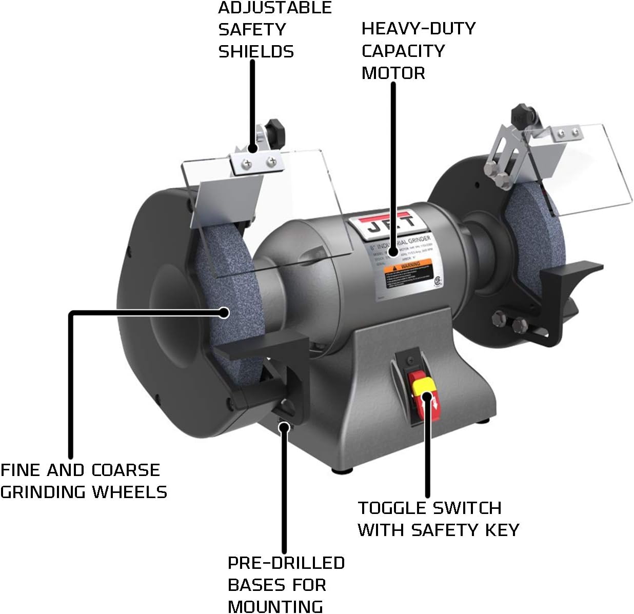 JET IBG-8, 8-Inch Industrial Bench Grinder, 1 HP, 1Ph 115V (578008) and JET Bench Grinder Stand (JPS-2A)