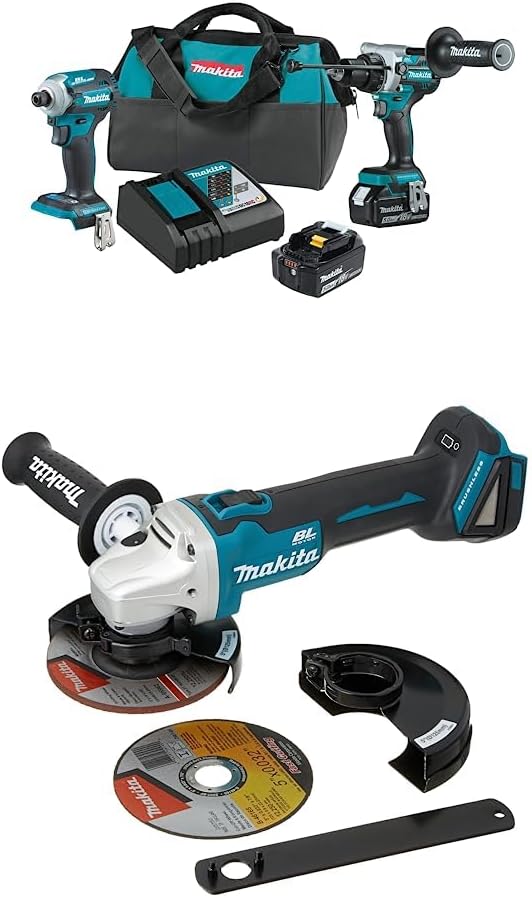 Makita XT288T 18V LXT® Lithium-Ion Brushless Cordless 2-Pc. Combo Kit (5.0Ah) with Makita XAG09Z 18V LXT Lithium-Ion Brushless Cordless 4-1/2/5 Cut-Off/Angle Grinder