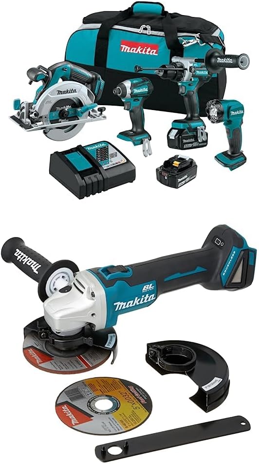 Makita XT452T 18V LXT® Lithium-Ion Brushless Cordless 4-Pc. Combo Kit (5.0Ah) with Makita XAG09Z 18V LXT Lithium-Ion Brushless Cordless 4-1/2/5 Cut-Off/Angle Grinder
