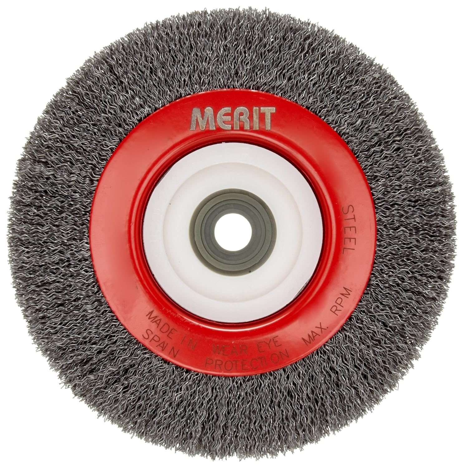 Norton Crimped Narrow Face Wire Wheel Brush, Carbon Bristles, 0.014 Wire Size, 1/2-2 Arbor, 6 Diameter (Pack of 1)