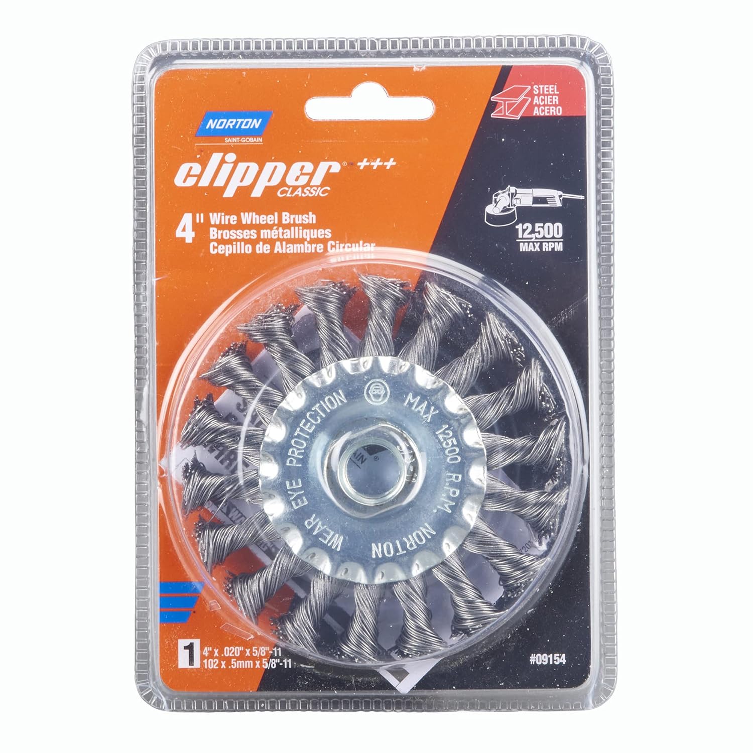 Norton Wire Brush, Clipper 4 Wire Wheel for Angle Grinder, Stainless Steel Wire Brush for Cleaning, Knotted Wire Metal Brush, Pack of 1