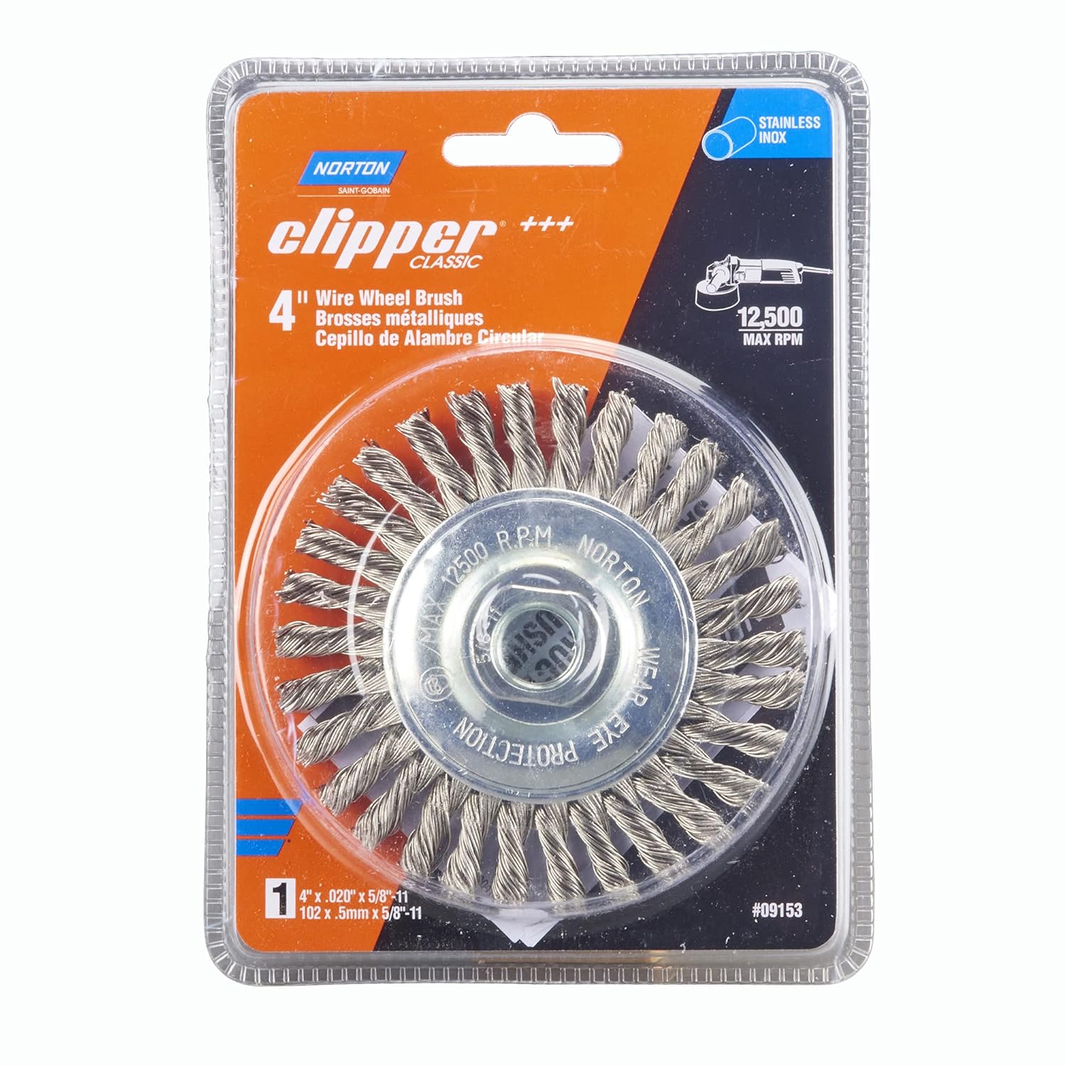Norton Wire Brush, Clipper 4 Wire Wheel for Angle Grinder, Stainless Steel Wire Brush for Cleaning, Knotted Wire Metal Brush, Pack of 1