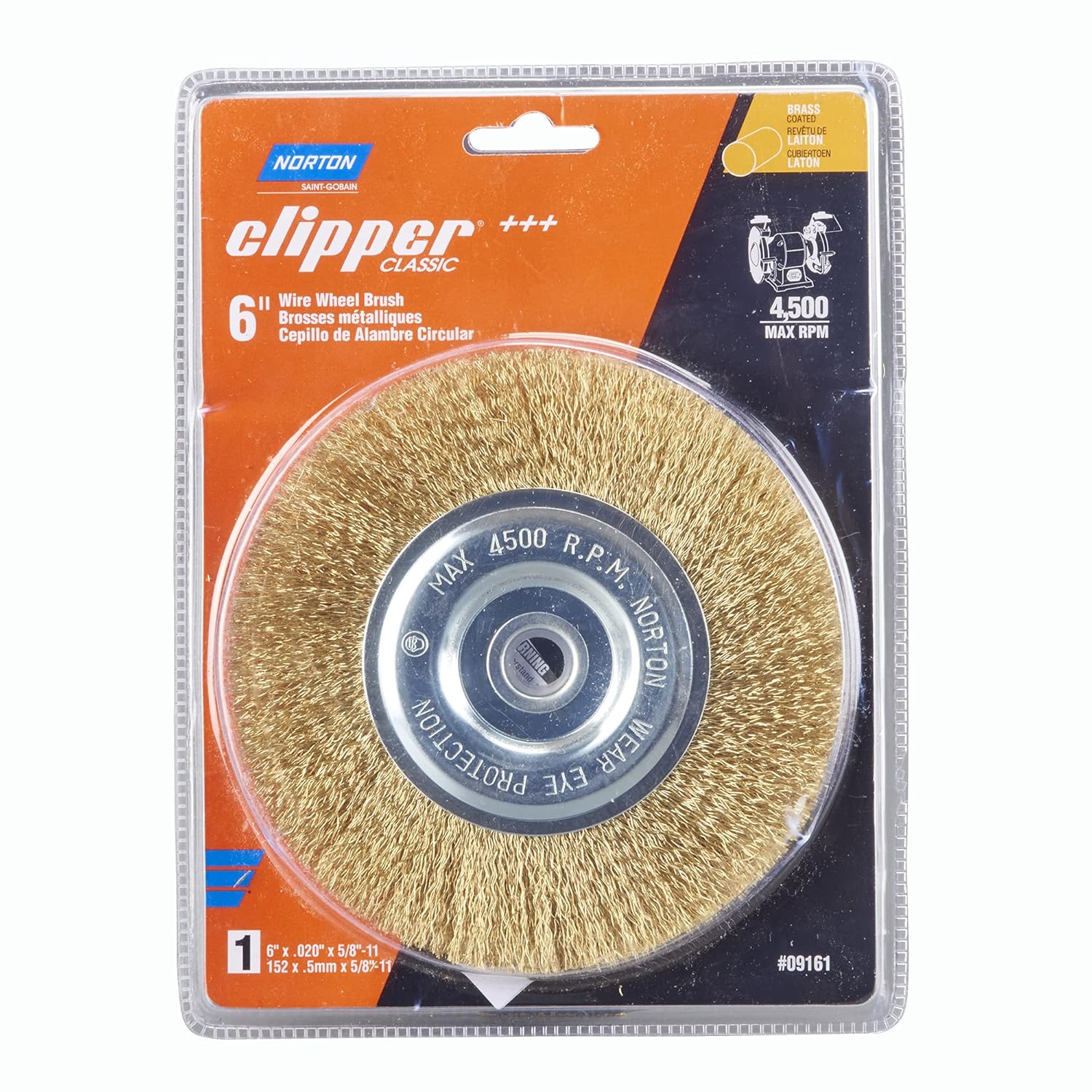 Norton Wire Brush, Clipper 8 Wire Wheel for Angle Grinder, Coated Brass Brush for Cleaning, Crimped Wire Metal Brush, Pack of 1