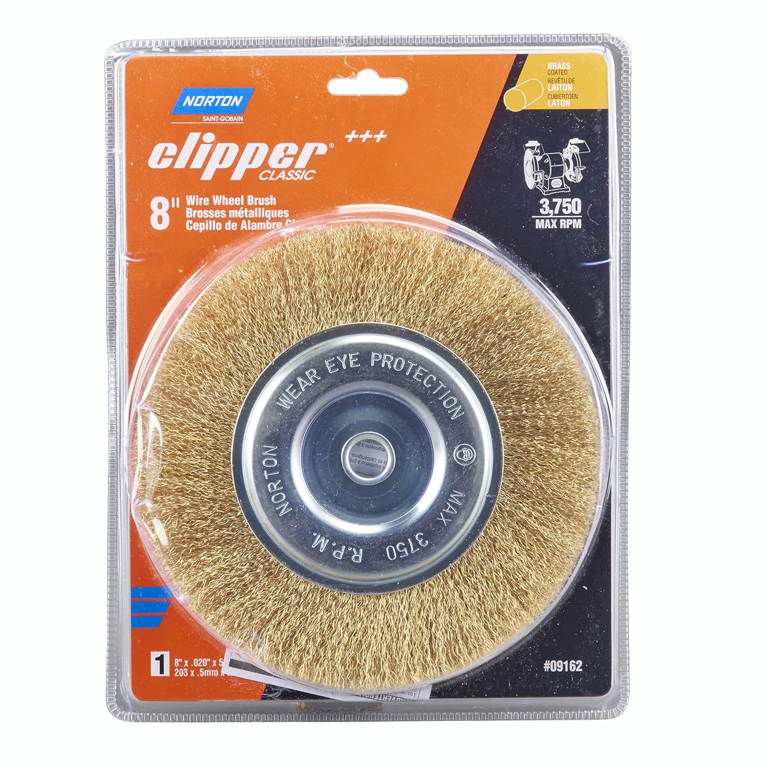 Norton Wire Brush, Clipper 8 Wire Wheel for Angle Grinder, Coated Brass Brush for Cleaning, Crimped Wire Metal Brush, Pack of 1