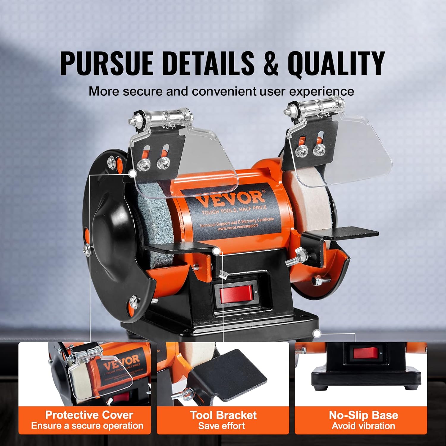 VEVOR Bench Buffer Polisher, Bench Buffer Grinder Polishing  Buffing Machine for Metal/Jewelry/Wood/Jade/Plastic/Silver DIY, with Wool/Abrasive Fiber Wheel/Grinding Wheel,100pcs Tools, 3590RPM