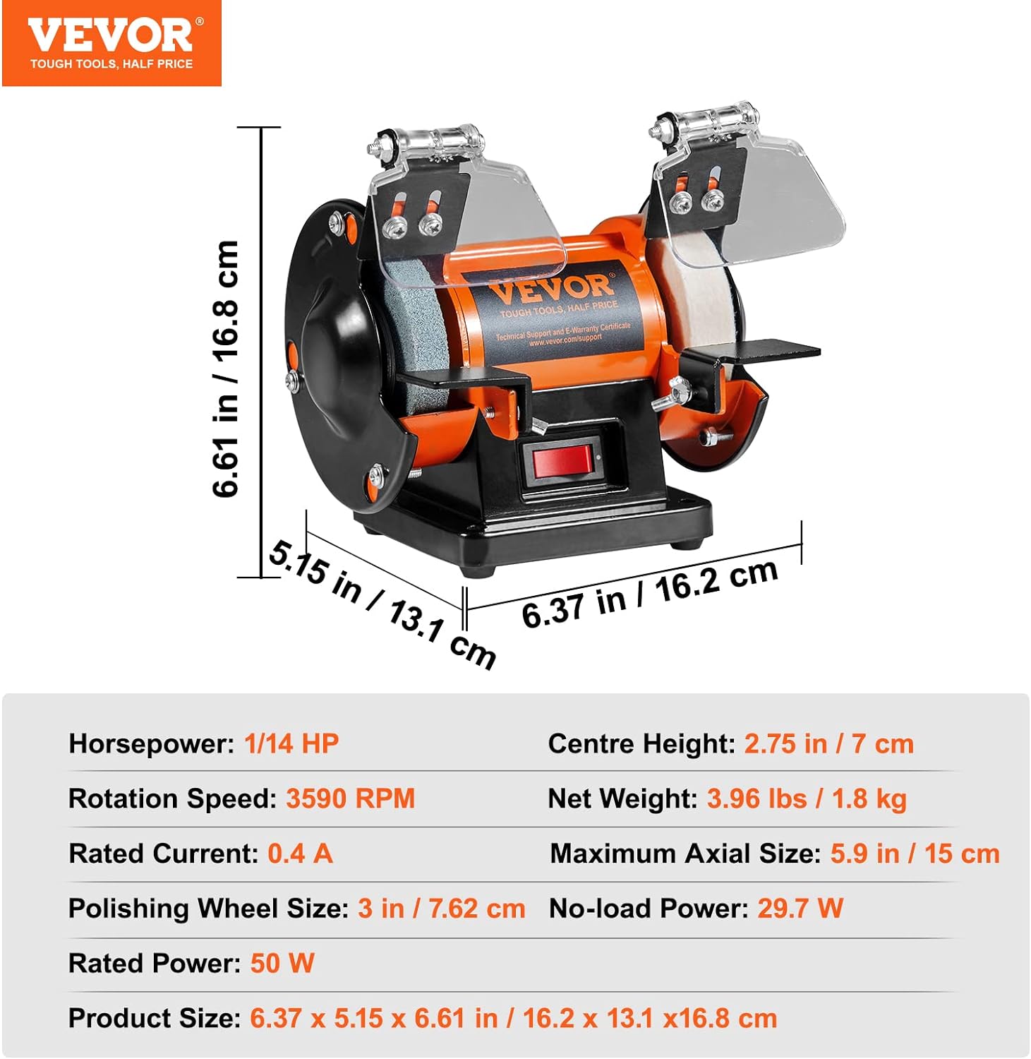 VEVOR Bench Buffer Polisher, Bench Buffer Grinder Polishing  Buffing Machine for Metal/Jewelry/Wood/Jade/Plastic/Silver DIY, with Wool/Abrasive Fiber Wheel/Grinding Wheel,100pcs Tools, 3590RPM