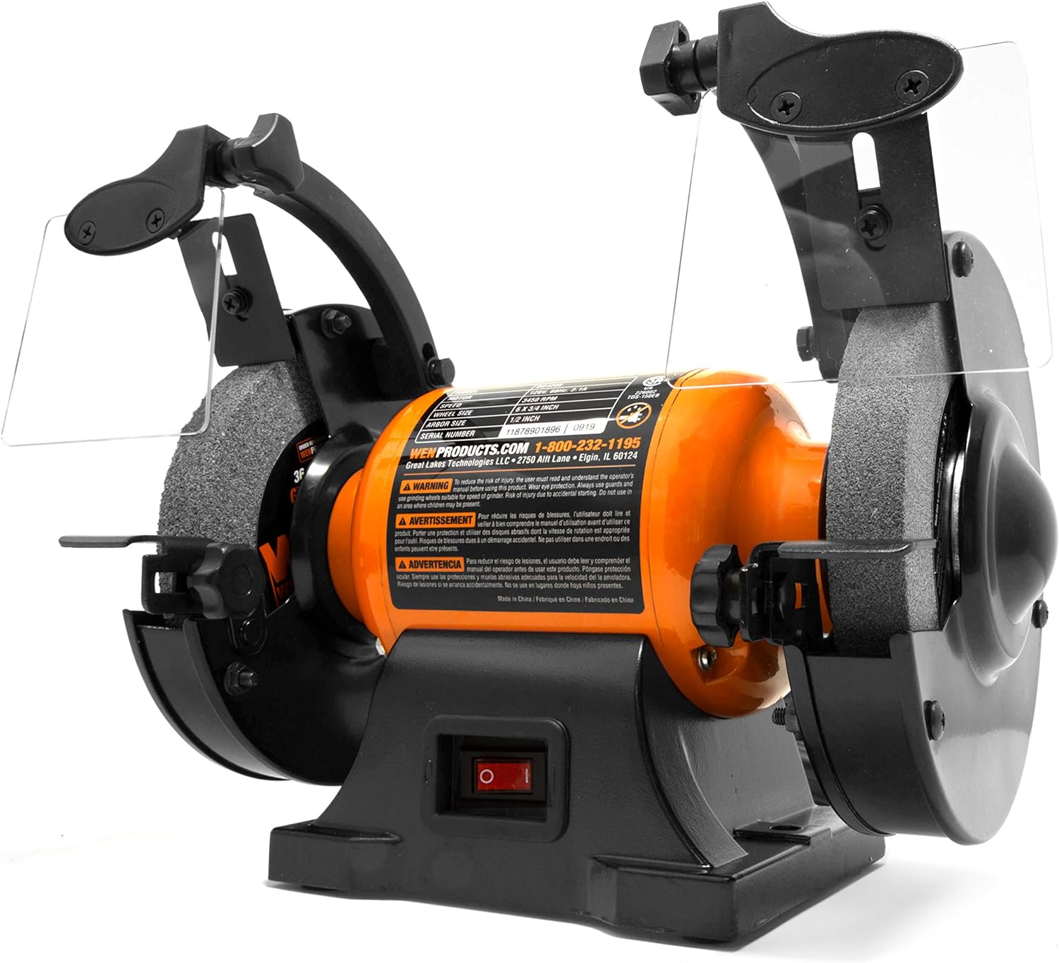 VEVOR Bench Vise, 6.5 Jaw Width 6.5 Forward 9.3 Reverse Opening  WEN BG4260 2.1-Amp 6-Inch Single Speed Bench Grinder, Orange,black