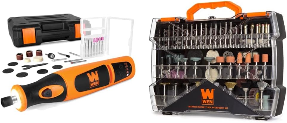 WEN 23072 Variable Speed Lithium-Ion Cordless Rotary Tool Kit with 24-Piece Accessory Set, Charger, and Carrying Case  230282A 282-Piece Rotary Tool Accessory Kit with Carrying Case