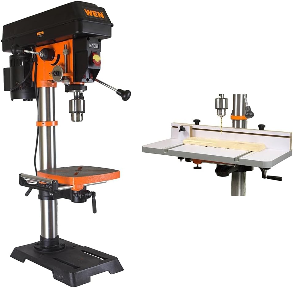 WEN 4214T 12 in. Variable Speed Drill Press  DPA2412T 24 in. x 12 in. Drill Press Table with an Adjustable Fence and Stop Block