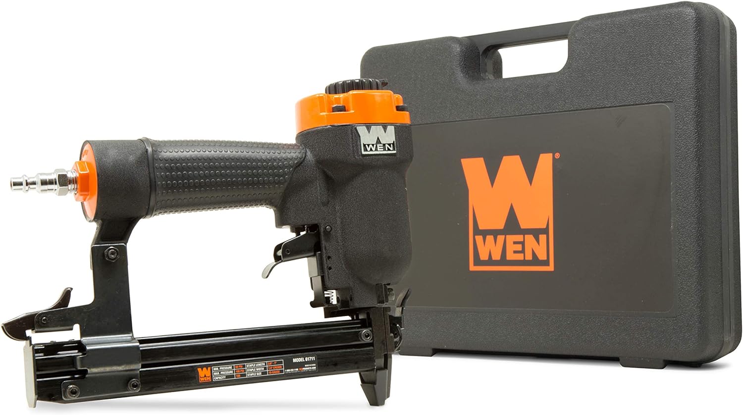 WEN 61711 18-Gauge 3/8-Inch to 1-Inch Air-Powered 1/4-Inch Narrow Crown Pneumatic Stapler , Black