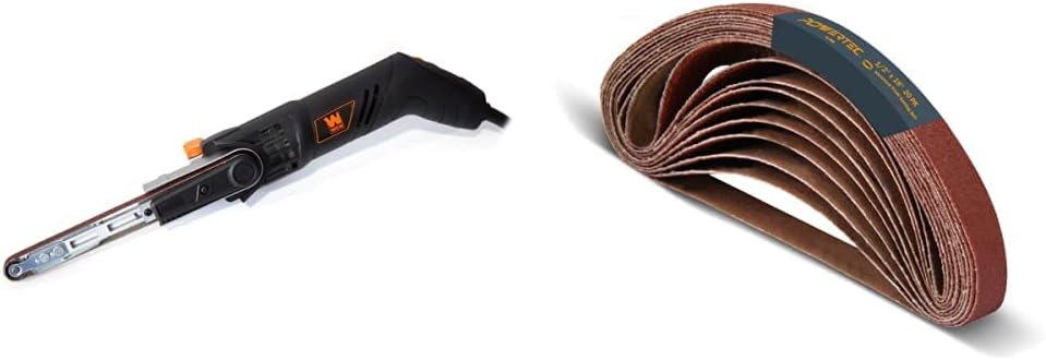 WEN 6307 Variable Speed Detailing File Sander with 1/2-by-18 Belt  POWERTEC 401804 1/2-Inch x 18-Inch 40 Grit Aluminum Oxide Sanding Belt, 20-Pack