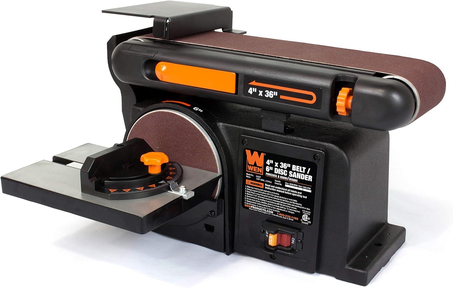 WEN BG625V 2.5-Amp 6-Inch Variable Speed Bench Grinder with Flexible Work Light, Black  6502T 4.3-Amp 4 x 36 in. Belt and 6 in. Disc Sander with Cast Iron Base
