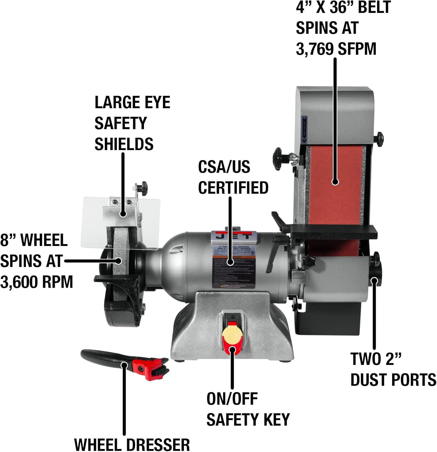 JET Combination 8 Grinder and 2 x 48 Belt Sander, 1 HP, 1Ph 115/230V (IBGB-248)