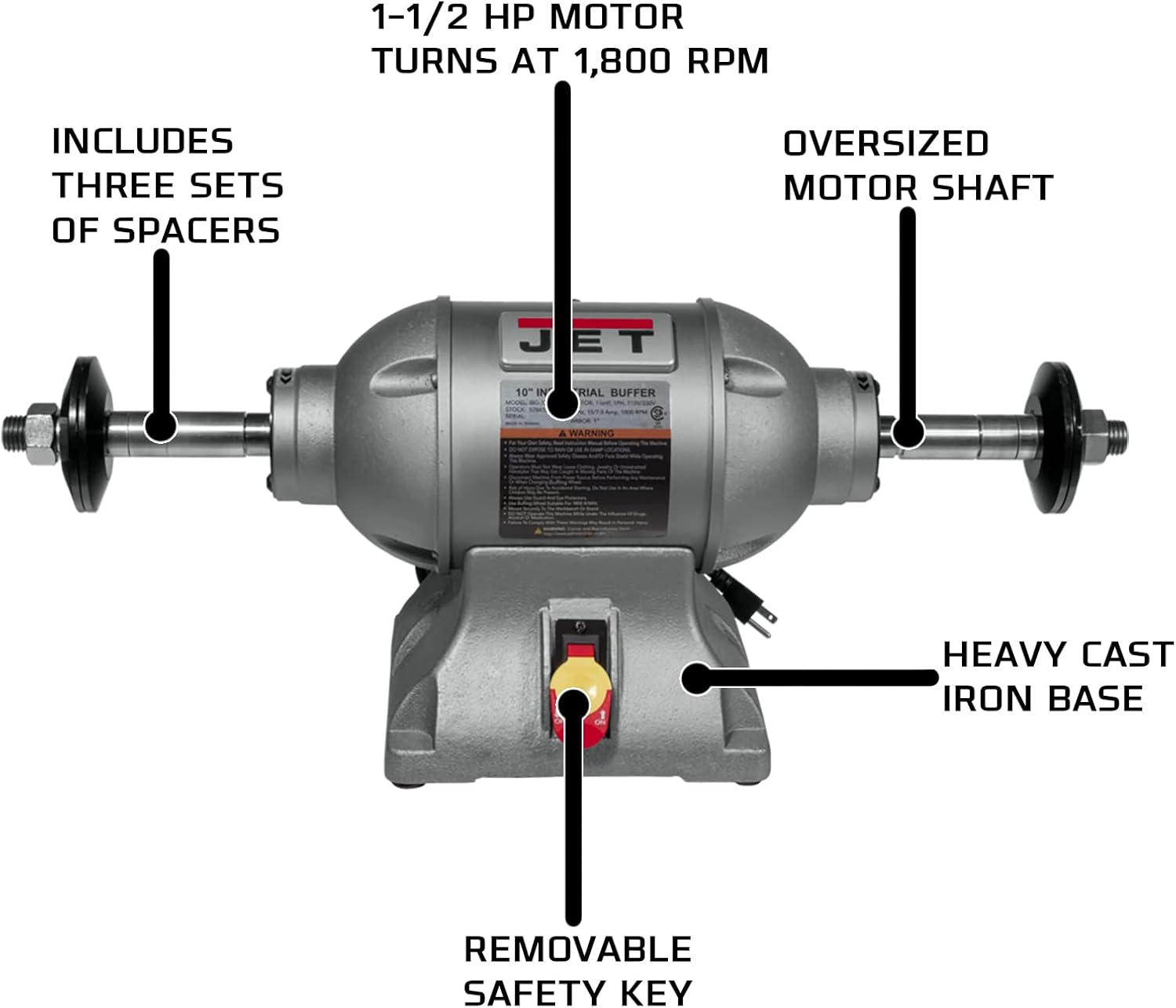 JET IBG-10SSB, 10-Inch Industrial Buffer, 115V 1PH (578410) and JET IBG-Stand (578172)