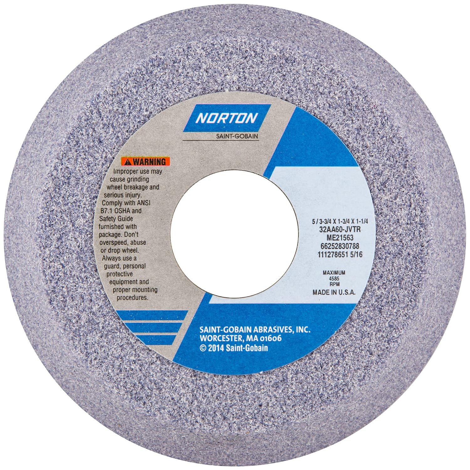 Norton 66252830788 Grinding Whl Size 5/3-3/4 x 1-3/4 x 1-1/4 Rim 1/4 Back 1/2