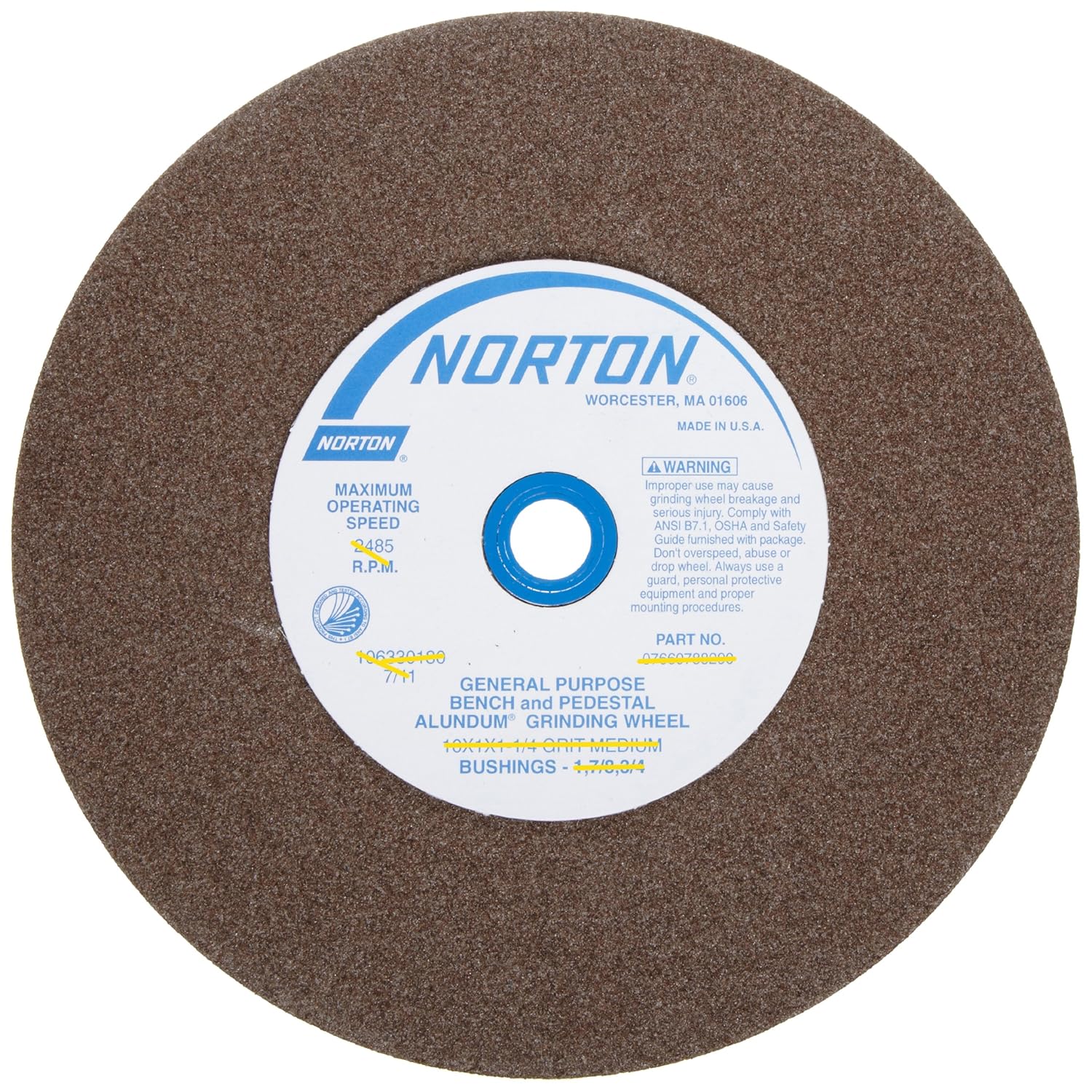 Norton Gemini Grinding Wheel, Type 01 Bench and Pedestal Wheel, Coarse Alundum, 7 Inch Aluminum Oxide Grinding Wheel for Bench Grinder, Pack of 1