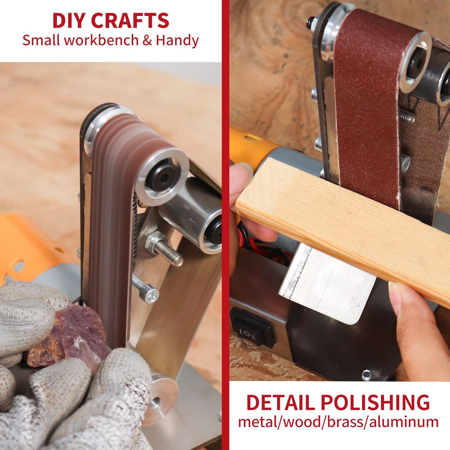 Electric Belt-Sander Adjustable Polishing-Grinding Sharpener - 7 Speed Mini Power Sanding Machine Bench Grinder 13x1.2inch Belts For Knife Sharpening, Model Crafts Jewelry DIY, Wood Metal Working