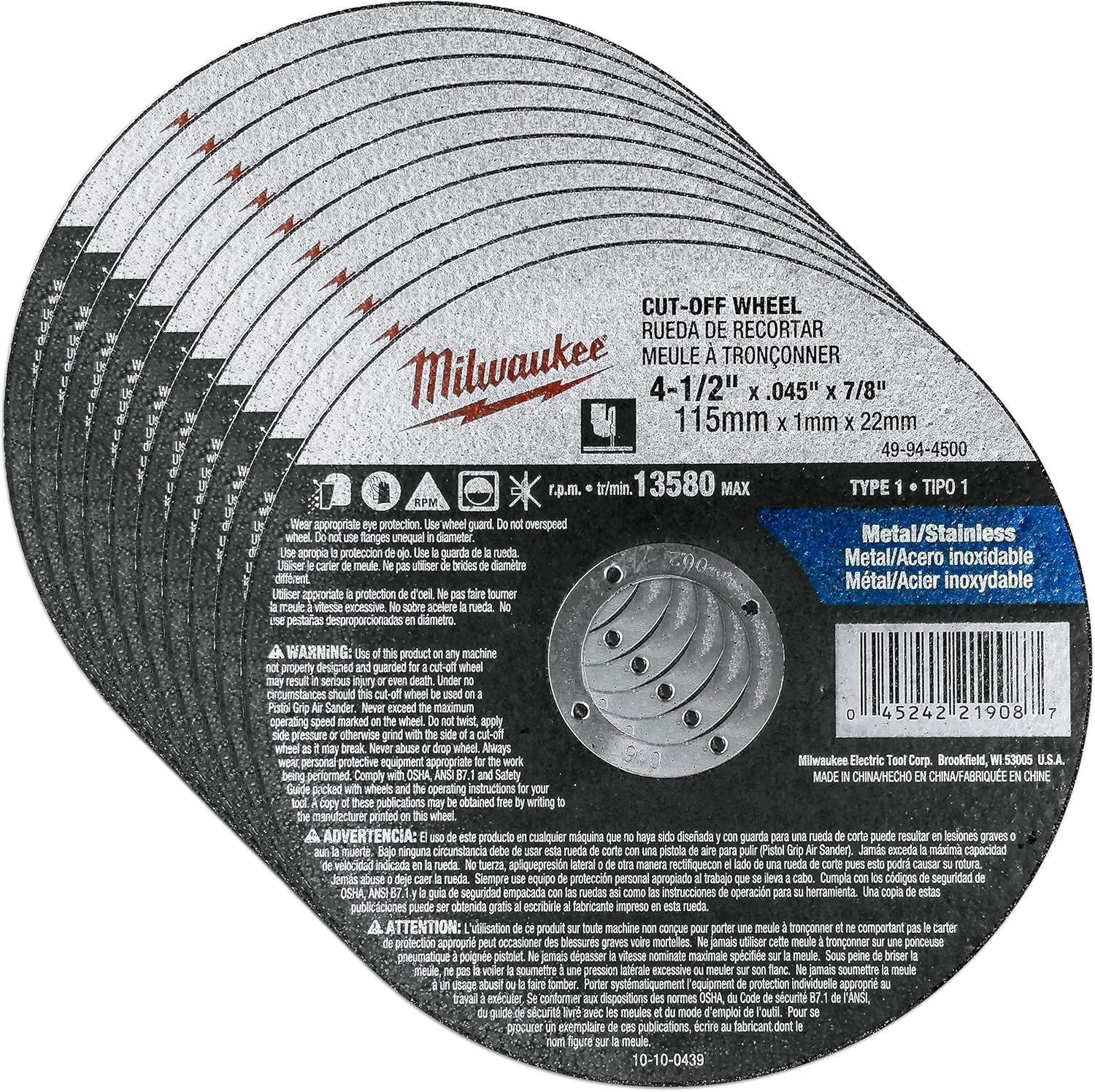 Milwaukee 10 Pack - 4 1 2 Cutting Wheels For Grinders - Aggressive Cutting For Metal  Stainless Steel - 4-1/2 x .045 x 7/8-Inch | Flat Cut Off Wheels