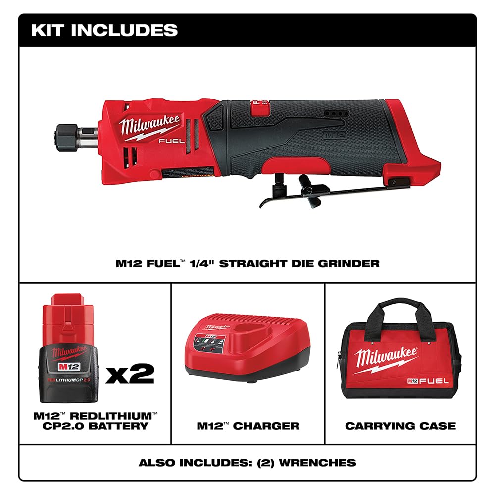 Milwaukee 2486-22 M12 Fuel 1/4 Straight Die Grinder 2 Battery Kit