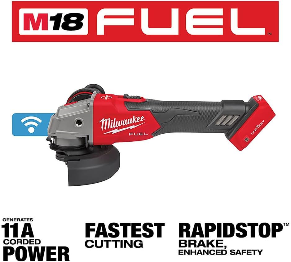 Milwaukee 2883-20 M18 FUEL Brushless Lithium-Ion 4-1/2 in. / 5 in. Cordless Braking Grinder with Lock-On Slide Switch with ONE-KEY (Tool Only)