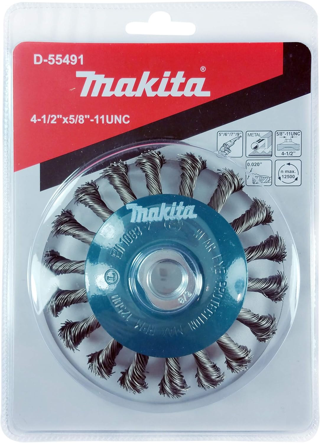 Makita 1 Piece - 4.5 Knotted Twist Wire Wheel Brush For 5-9 Grinders - Heavy-Duty Conditioning For Metal - 4 1/2 x 5/8-Inch | 11 UNC