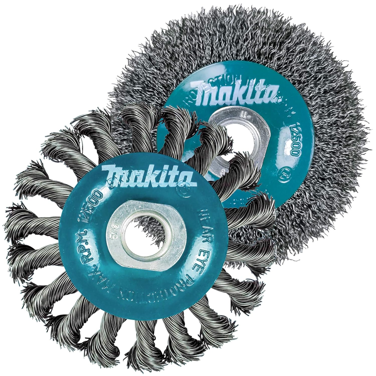Makita 2 Piece - 4 Inch Crimped  Twist Wire Wheel Brush Set for 4.5 Grinders - Complete Conditioning for Metal - 4 x 5/8-Inch | 11 UNC