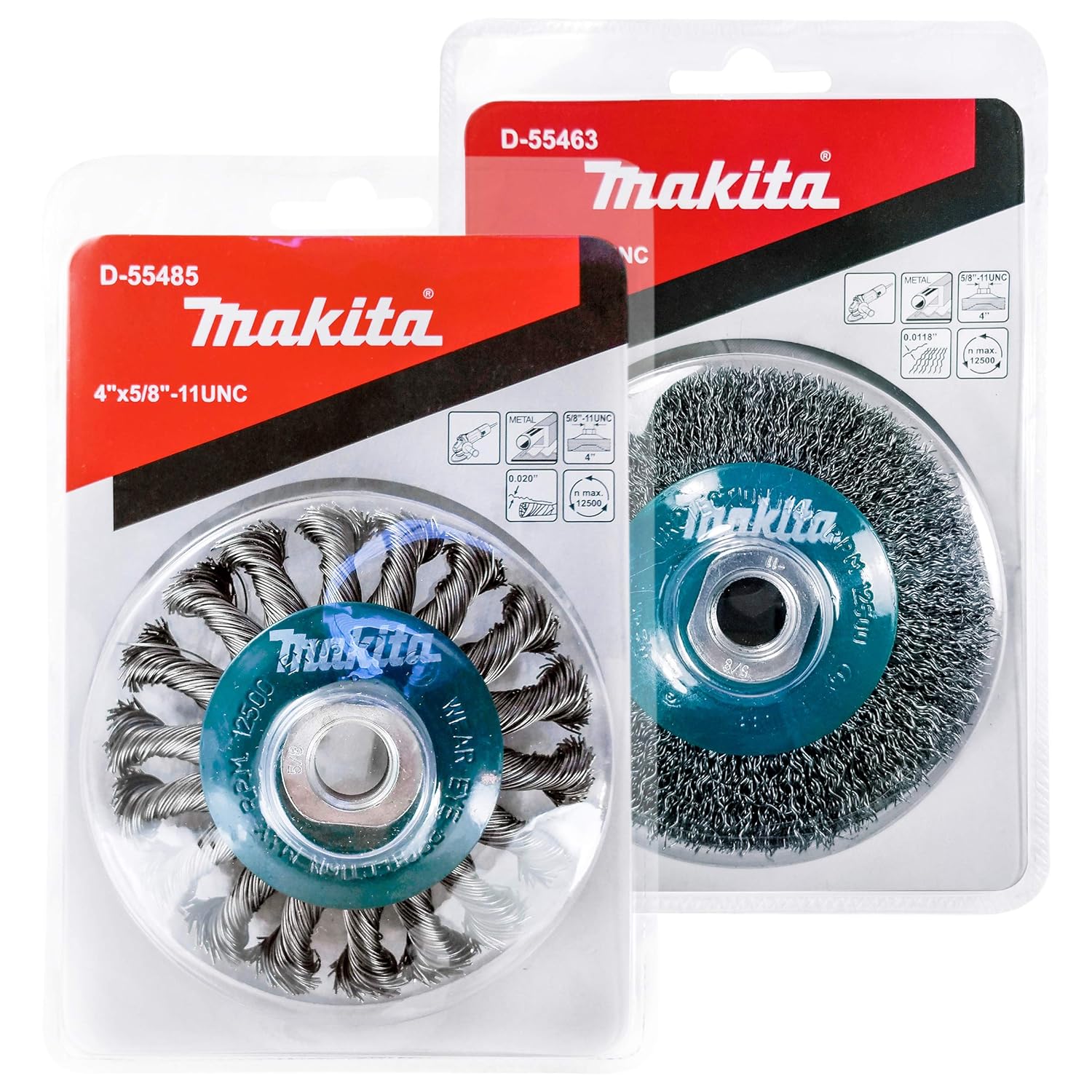 Makita 2 Piece - 4 Inch Crimped  Twist Wire Wheel Brush Set for 4.5 Grinders - Complete Conditioning for Metal - 4 x 5/8-Inch | 11 UNC