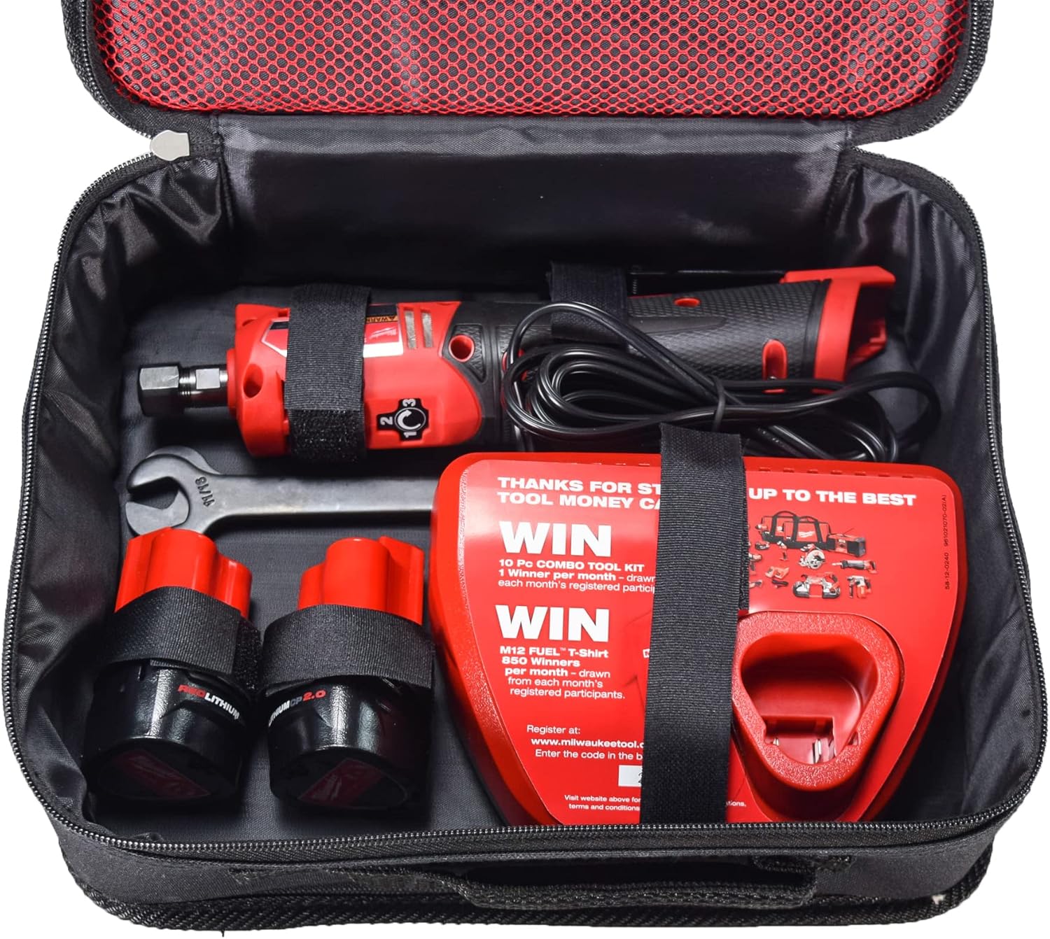 Milwaukee 2486-22 M12 FUEL 12V Straight DieGrinder Kit with (2) 2.0Ah Battery, Charger  Tool Bag