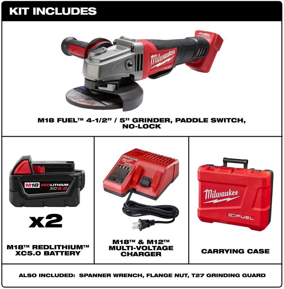 Milwaukee 2780-22 M18 Fuel 4-1/2 / 5 Grinder, Paddle Switch No-Lock