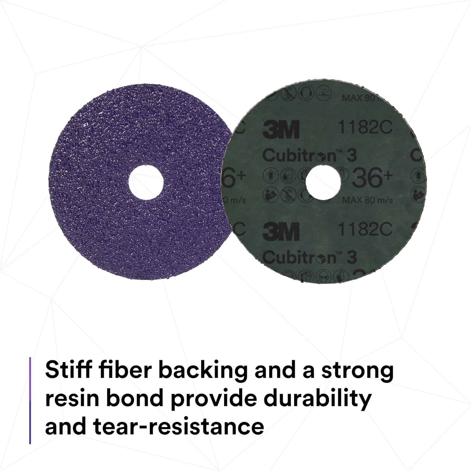 3M Cubitron 3 Fibre Disc 1182C, 36+, 5 in x 7/8 in, Die 500P, Reduce Changeout, Increase Productivity, Use on Mild or Carbon Steel, for Beveling, Heavy Grinding, Weld Removal, Flame Cut Smoothing