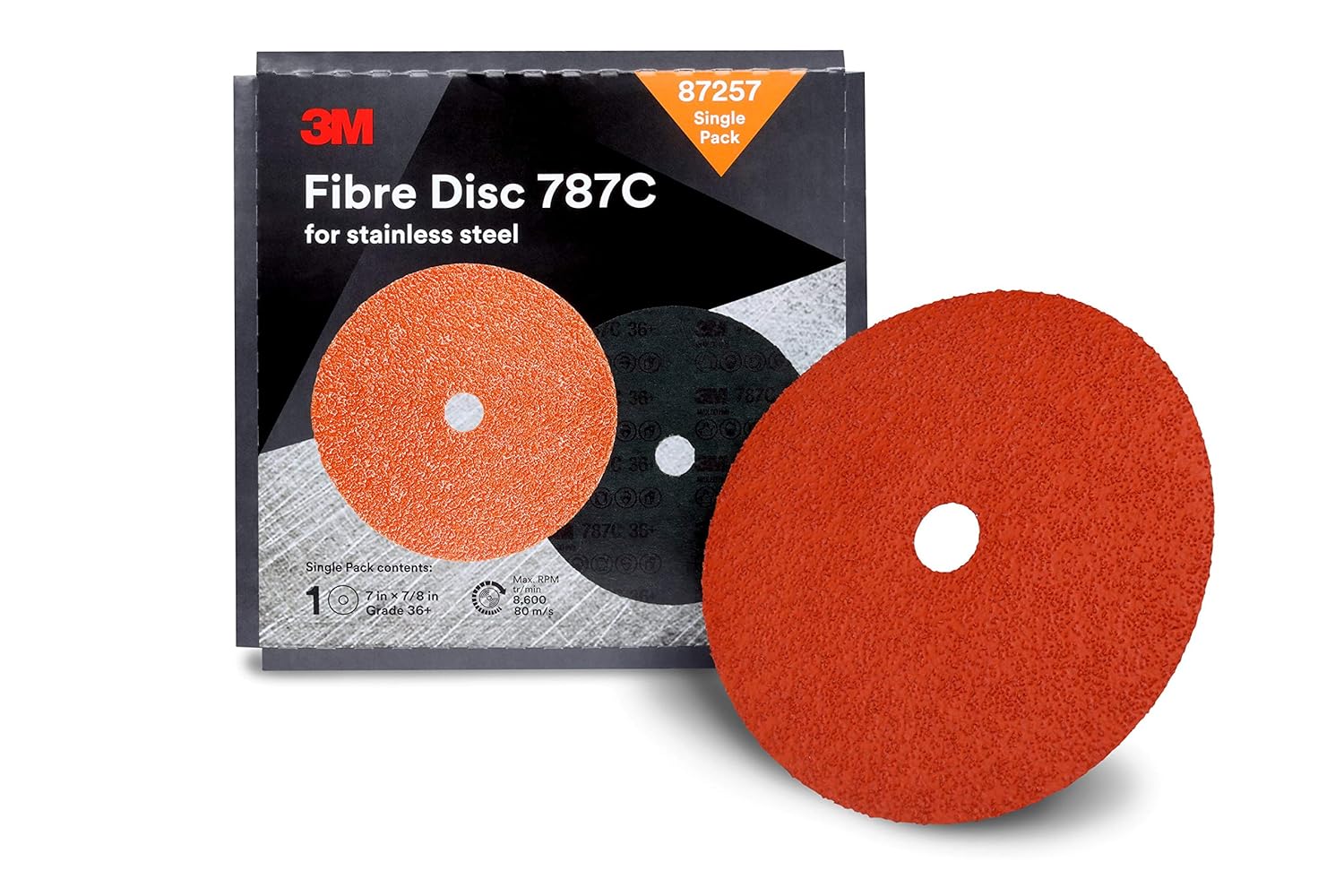 3M Fibre Disc 787C, 36+, 7 in x 7/8 in, Die 700BB, Pack of 25, Heavyweight Applications, Weld Grinding, Beveling, Edge Chamfering, Stainless Steel, High Nickel Alloys