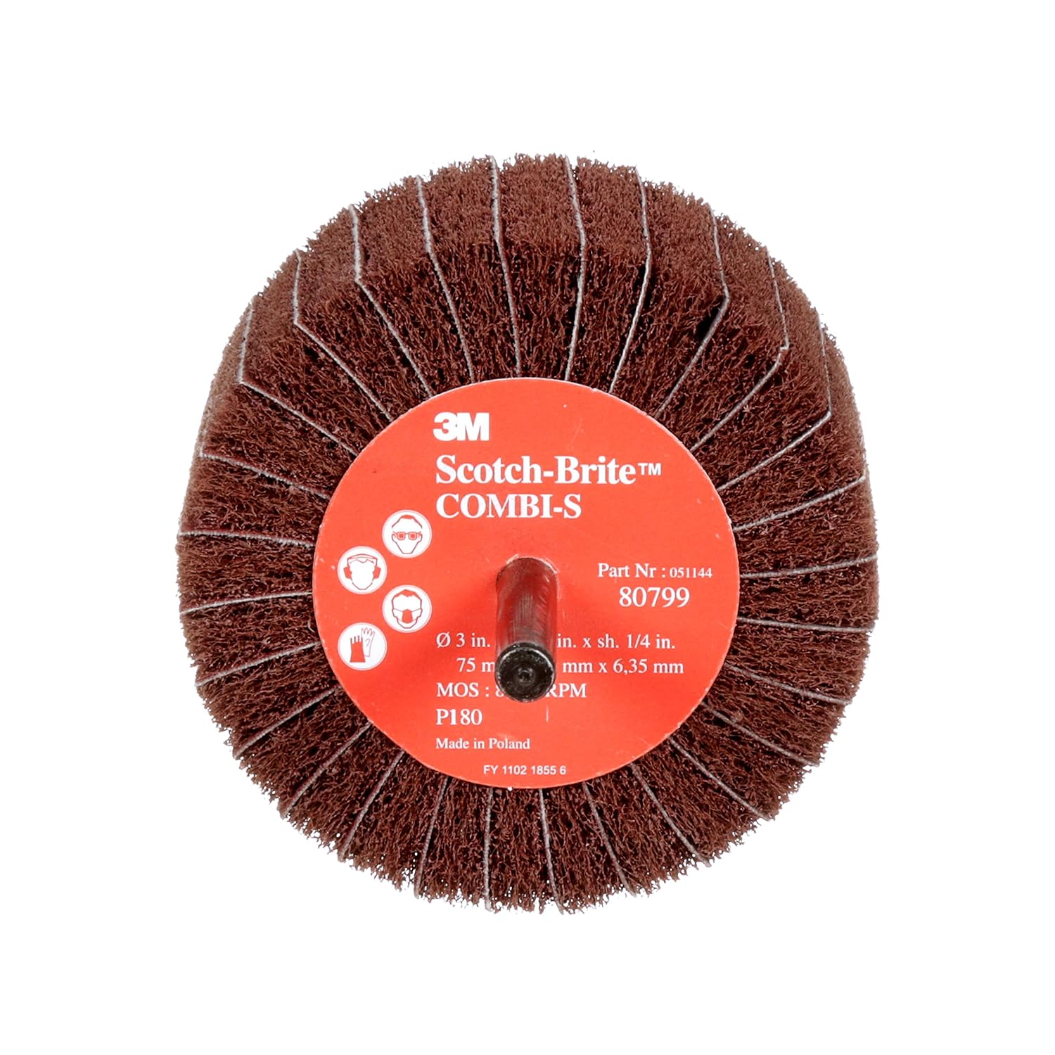 3M Scotch-Brite Combi-S Wheel - P180 Grit Aluminum Oxide - X-Weight Backing - Metal Finishing Wheel For Die Grinder - 3 x 1.75 x 1/4 - 80799