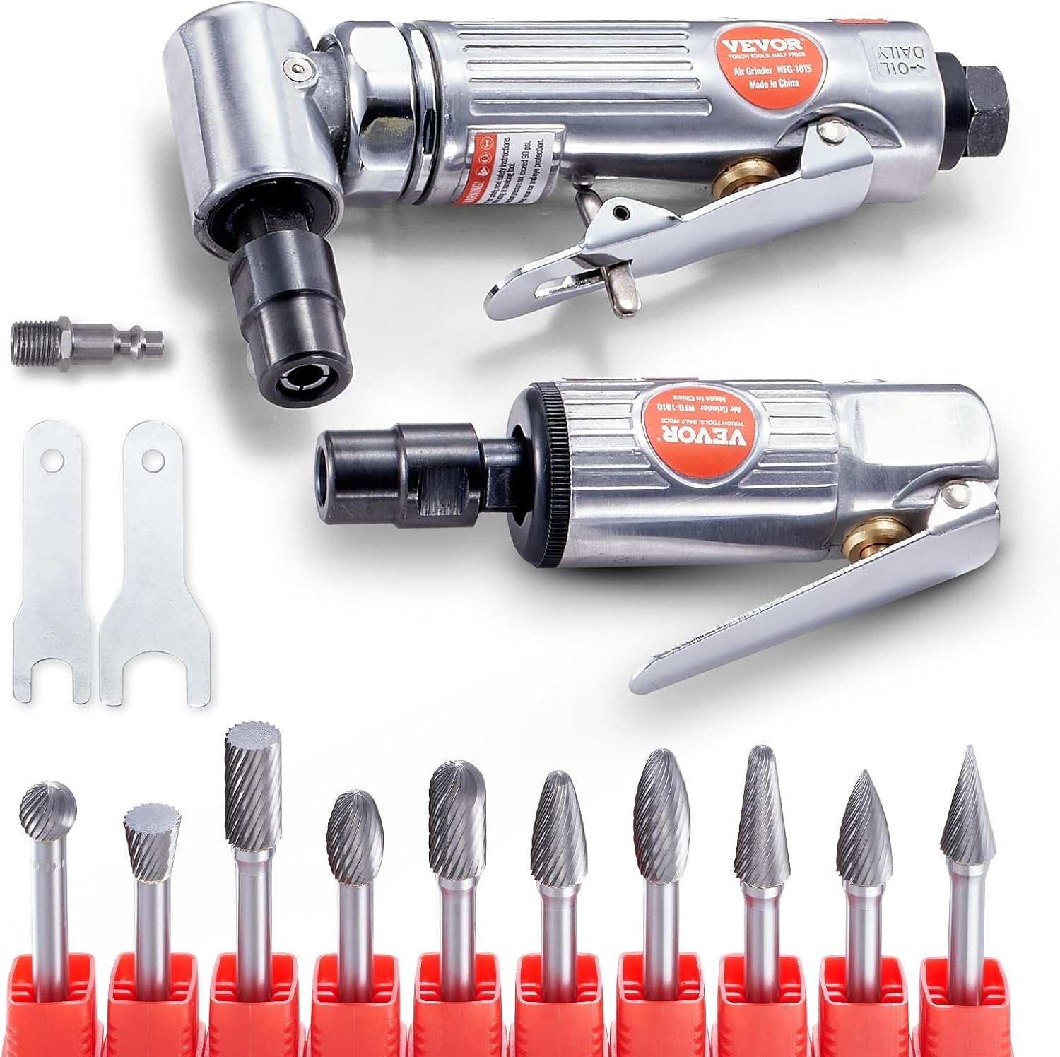 VEVOR Air Die Grinder Kit, Right Angle Grinder w/Die Grinder Combo  10PCS Single Cut Carbide Burr Set, Lightweight, Ball Bearing Construction for Grinding, Deburring, Cutting, Polishing