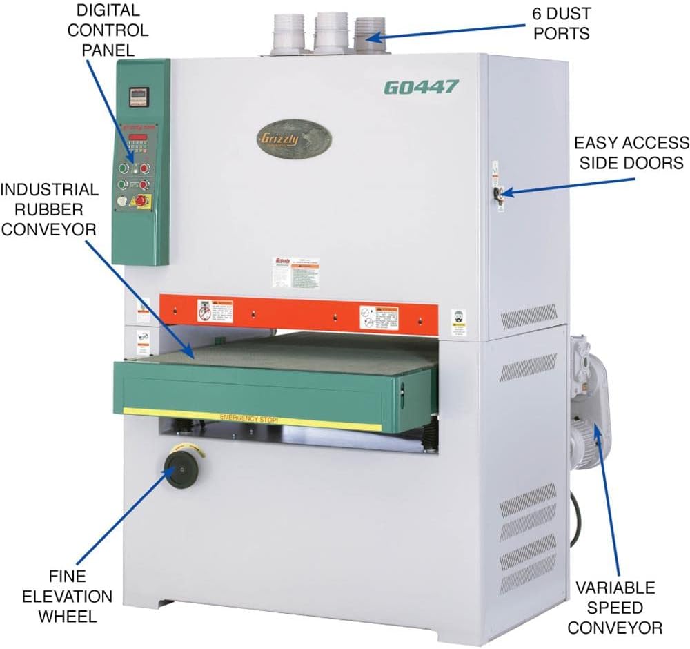 Grizzly Industrial G0447-37 20 HP 3-Phase Double-Head Wide-Belt Sander