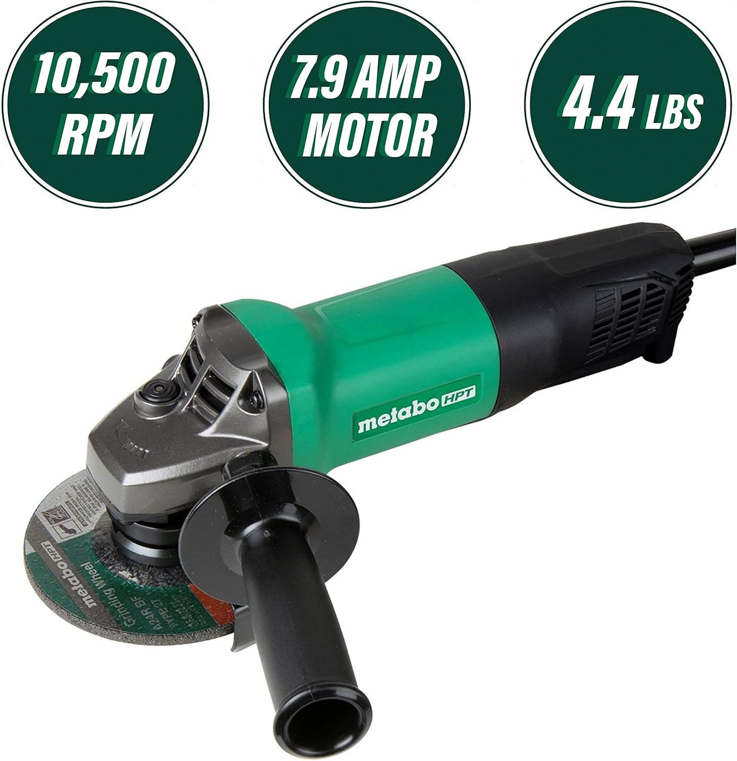 Metabo HPT 4-1/2-Inch Angle Grinder | Non-locking Paddle Switch | 7.9 Amp | Smallest Grip Circumference in its Class | 900W Input Motor | Lightweight | Dual-position Handle (G12SQ2)