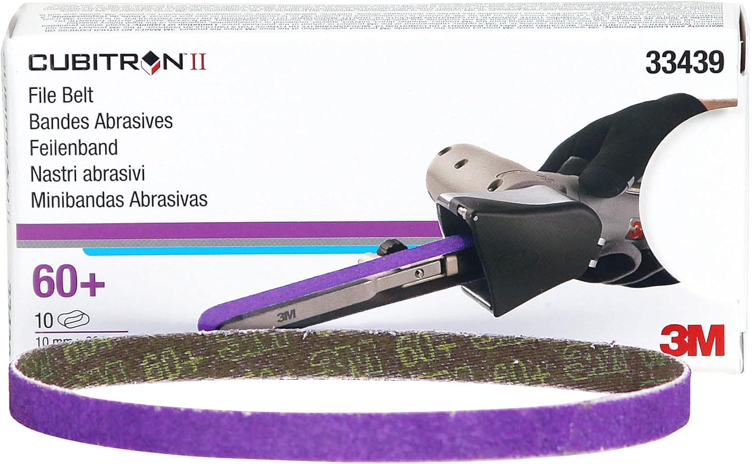 3M Cubitron II File Belt, 33439, 60+ Grit, 3/8 in x 13 in, Pack of 20 File Belts, Resin Bonded, Spot Weld Removal