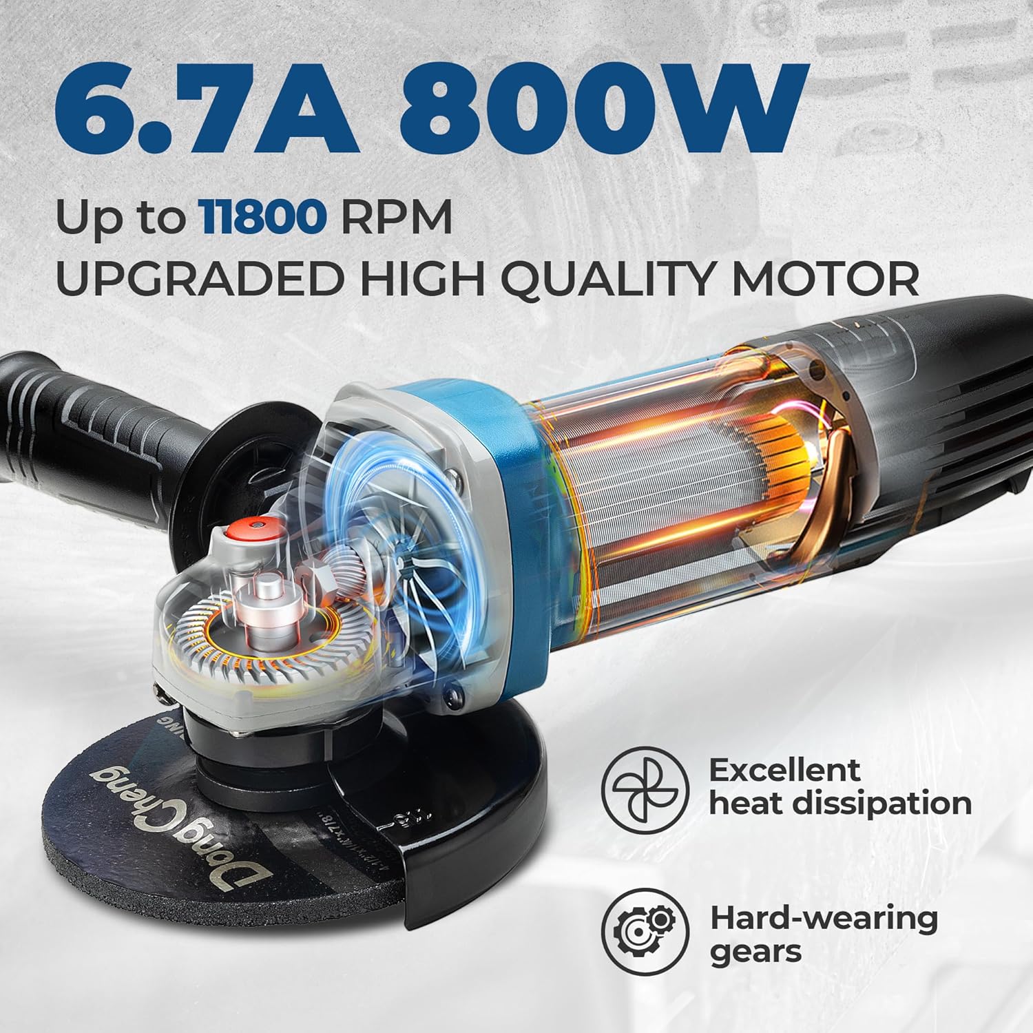 DongCheng Angle Grinder 4-1/2 inch 6.7-Amp Paddle Switch Cut off Tool 11800RPM Electric Grinder Power Tools with Cutting  Grinding Wheels, Flap Discs, Auxiliary Handle for Metal  Rust Removal