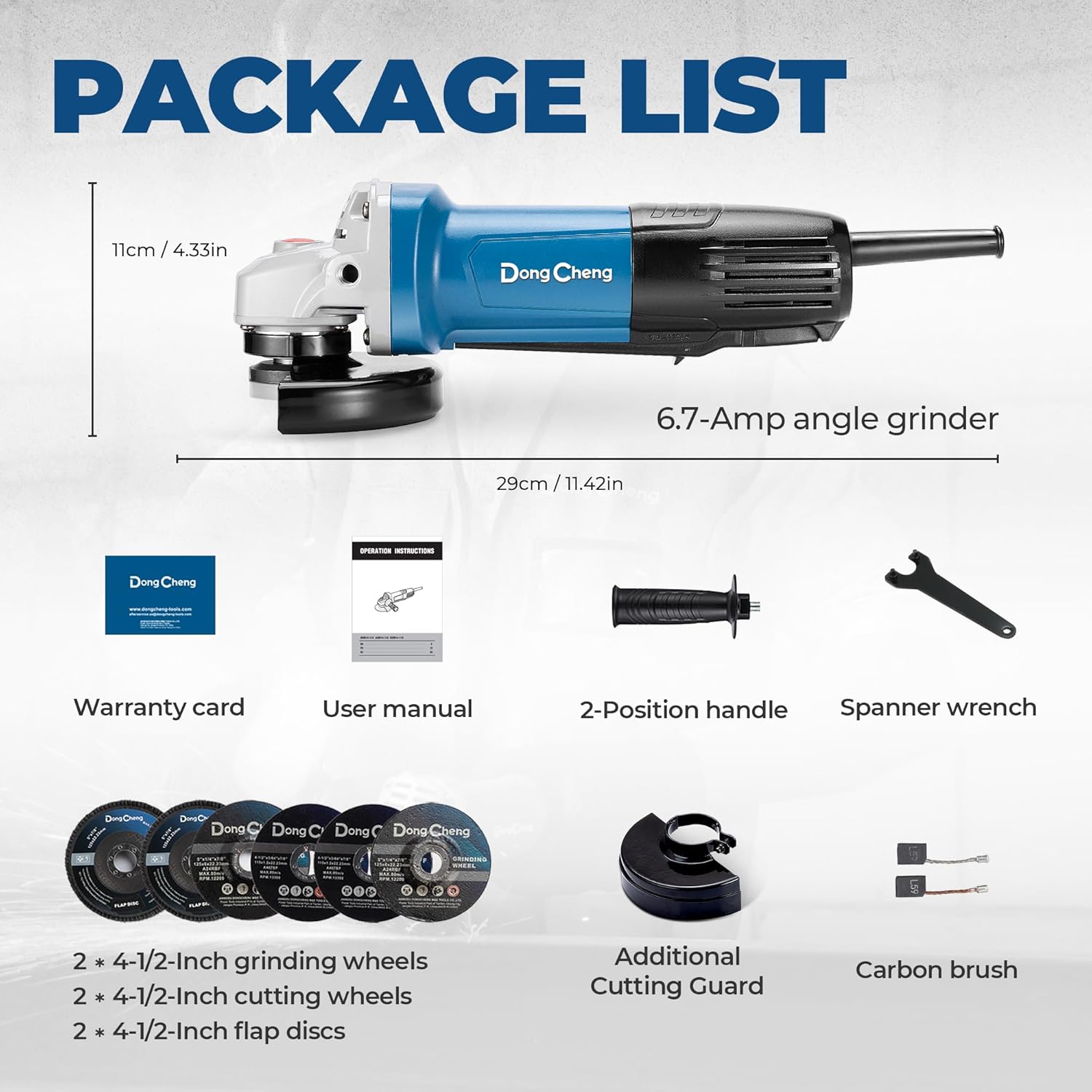 DongCheng Angle Grinder 4-1/2 inch 6.7-Amp Paddle Switch Cut off Tool 11800RPM Electric Grinder Power Tools with Cutting  Grinding Wheels, Flap Discs, Auxiliary Handle for Metal  Rust Removal