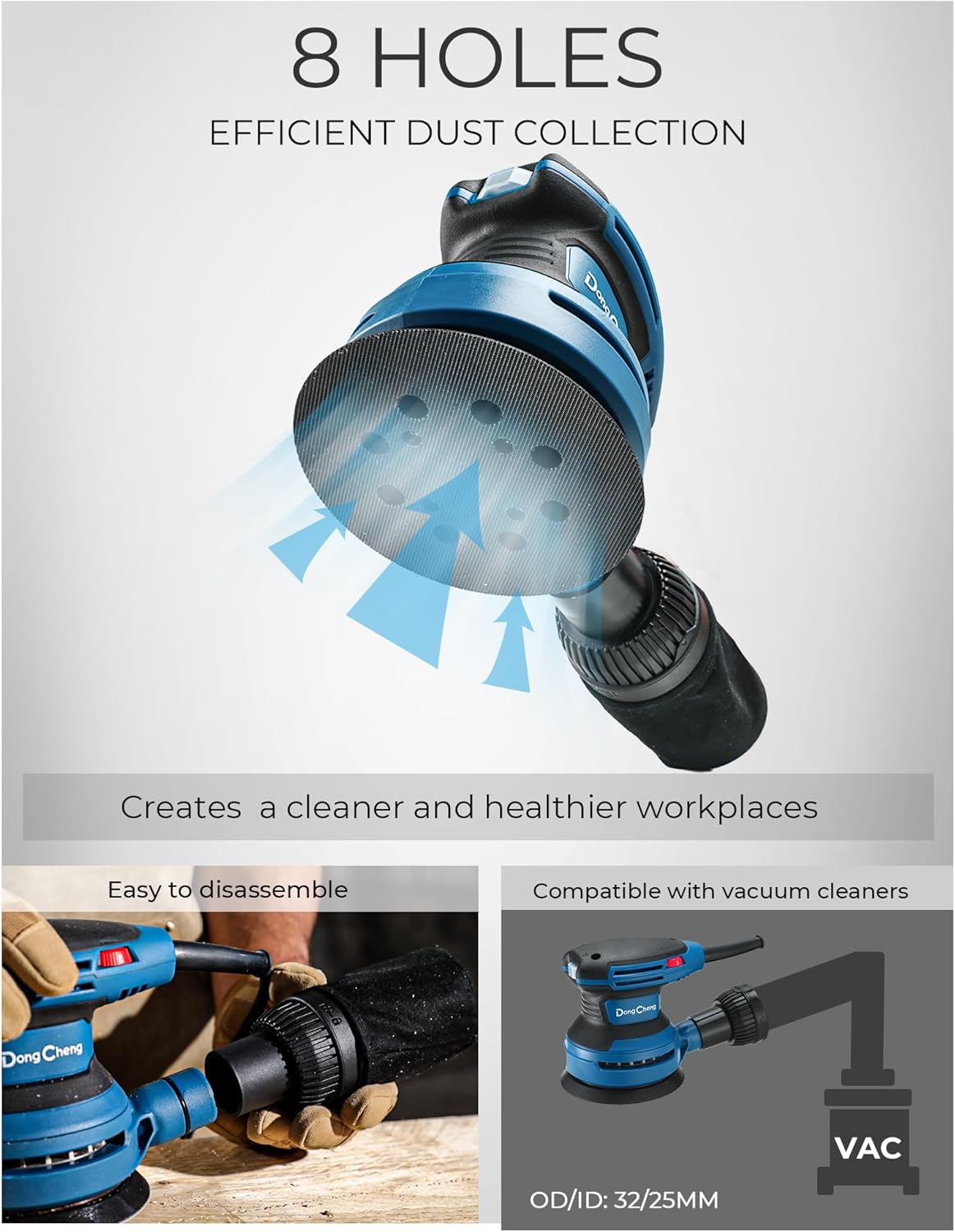 DongCheng Angle Grinder 4-1/2 inch 6.7-Amp with Paddle Switch, 5-Inch Random Orbital Sander 380W