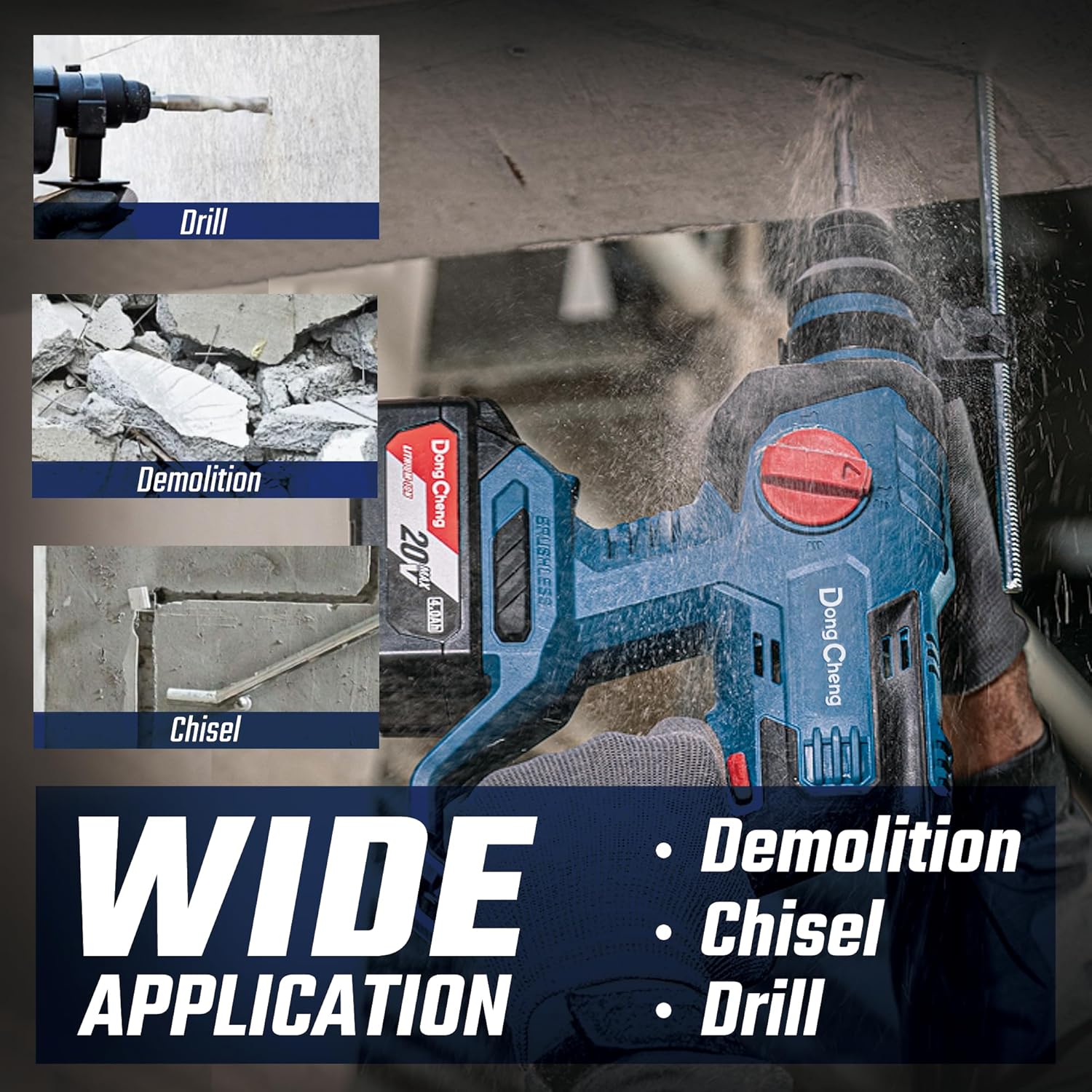 DongCheng 20V MAX Cordless Rotary Hammer Drill 7/8 Inch SDS-Plus, 2.1J,4 Modes, and 4-1/2 Inch Electric Angle Grinder with Paddle Switch, 6.7-Amp 11800RPM