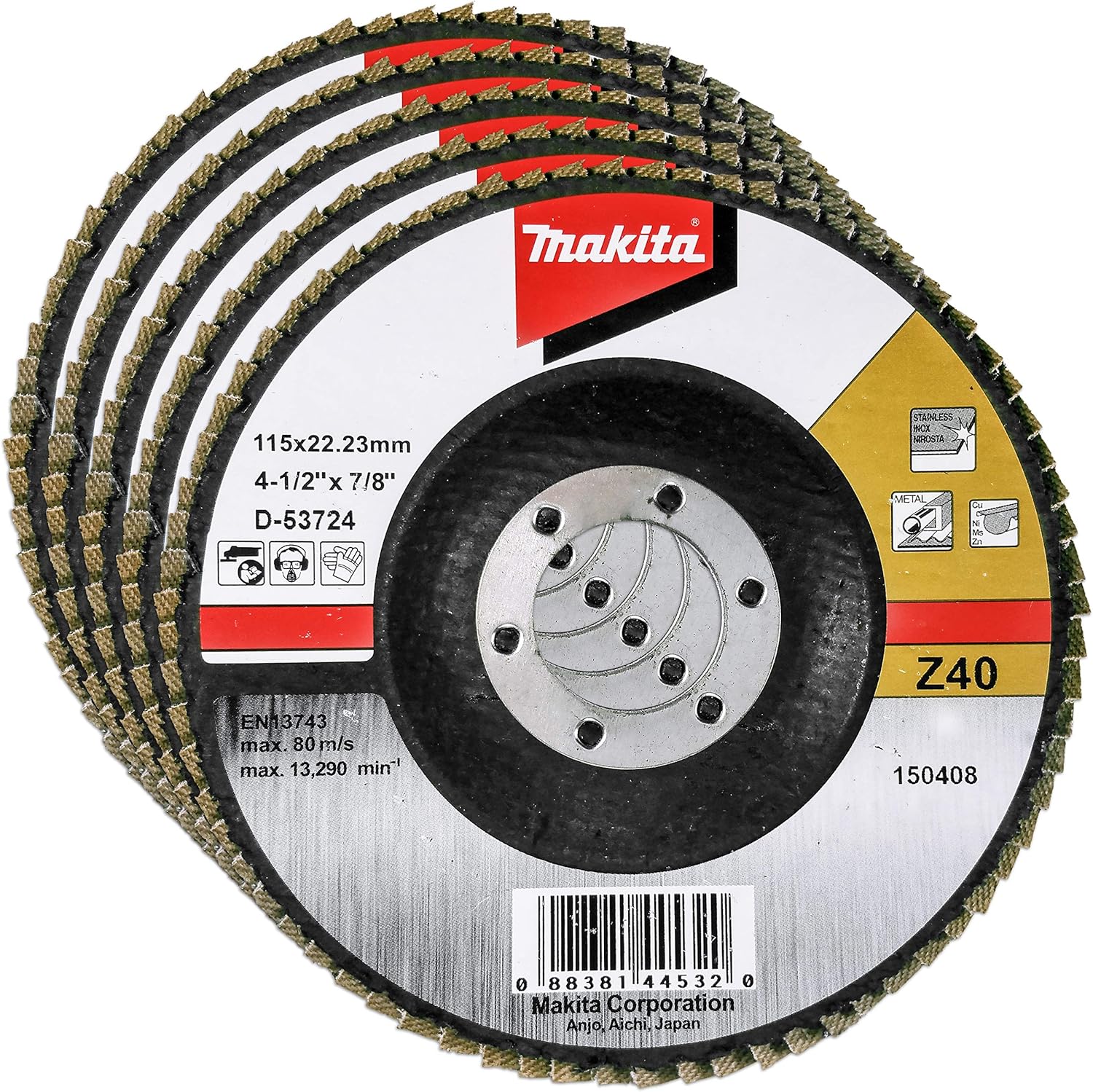 Makita 5 Pack - 40 Grit Flap Disc For Grinders - Aggressive Conditioning For Metal, Stainless Steel  Non-Ferrous - 4-1/2 x 7/8-Inch | Z40 Angled