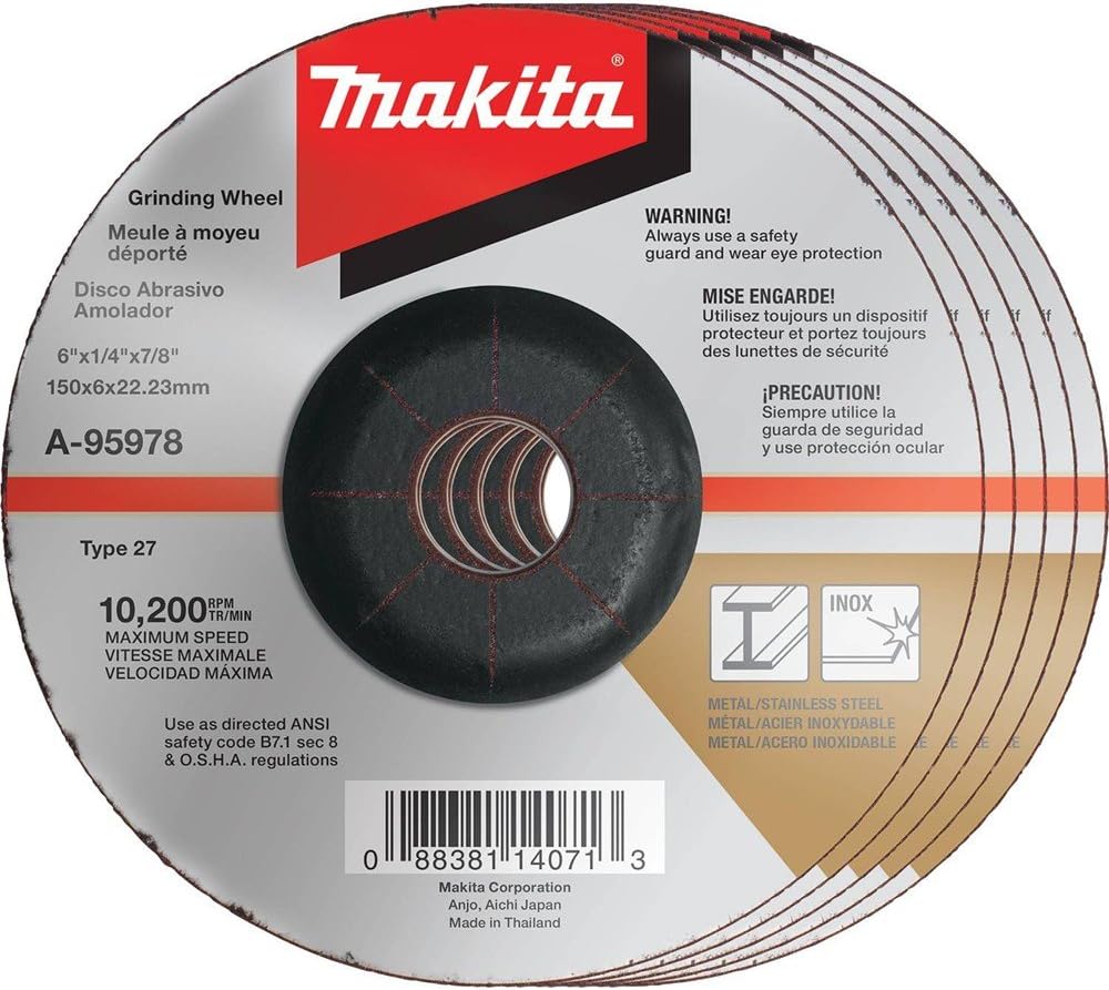 Makita A-96001-25 6 x 1/4 x 5/8-11 Hubbed INOX Grinding Wheel, 36 Grit, 25/pk