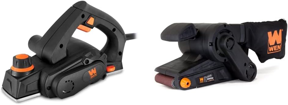 WEN 6528 3.8-Amp Electric Hand Planer, 2-3/8-Inch  6321 7-Amp 3 in. x 21 in. Corded Belt Sander with Dust Bag , Black
