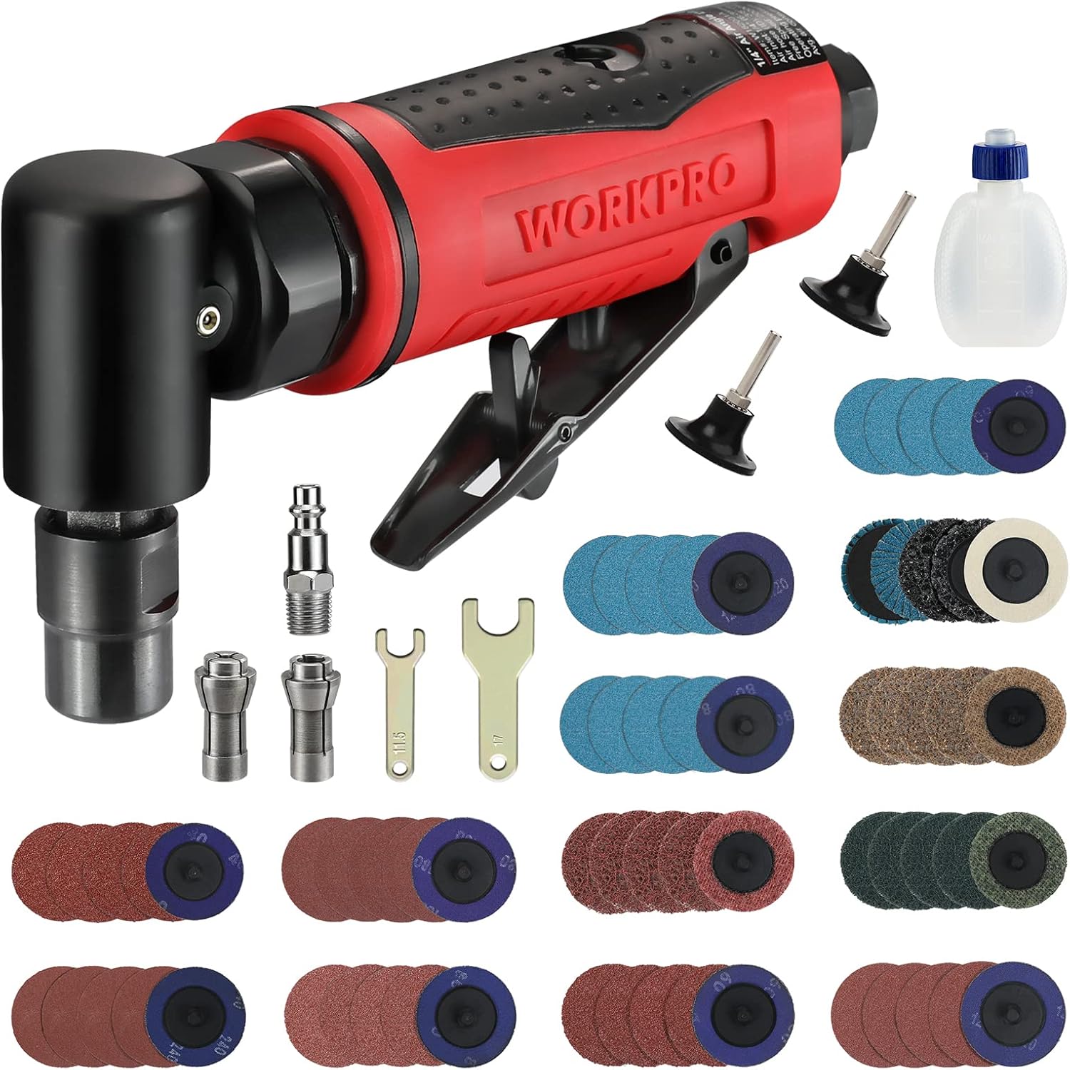 WORKPRO 1/4-Inch Air Angle Die Grinder  WORKPRO 101-pieces Sanding Discs Set