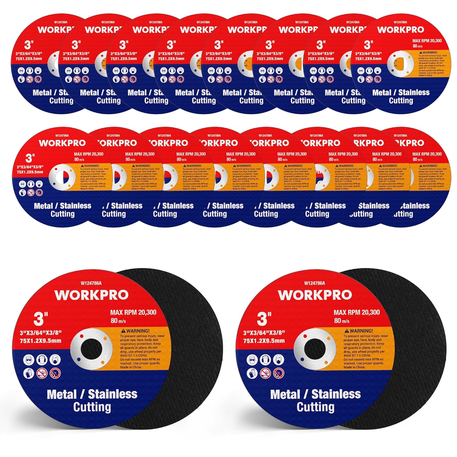 WORKPRO 20-Pack Cut-Off Wheels, 3 X 3/8-inch MetalStainless Steel Cutting Wheel, Thin Metal Cutting Disc for Angle Grinder
