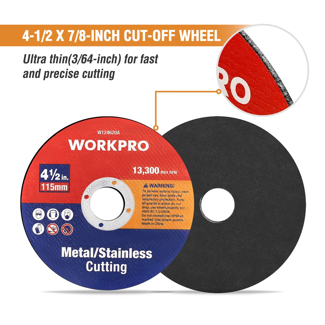 WORKPRO 20-Pack Cut-Off Wheels, 4-1/2 x 7/8-inch MetalStainless Steel Cutting Wheel, Thin Metal Cutting Disc for Angle Grinder