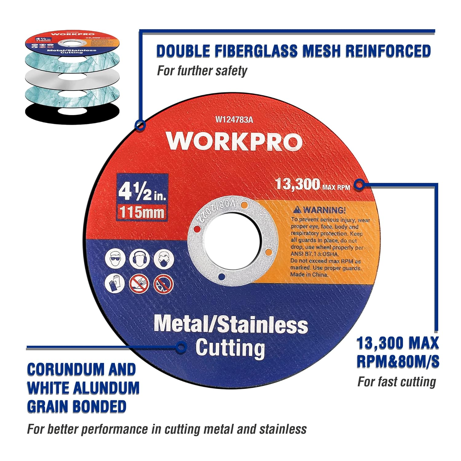 WORKPRO 20-Pack Cut-Off Wheels, 4-1/2 x 7/8-inch MetalStainless Steel Cutting Wheel, Thin Metal Cutting Disc for Angle Grinder