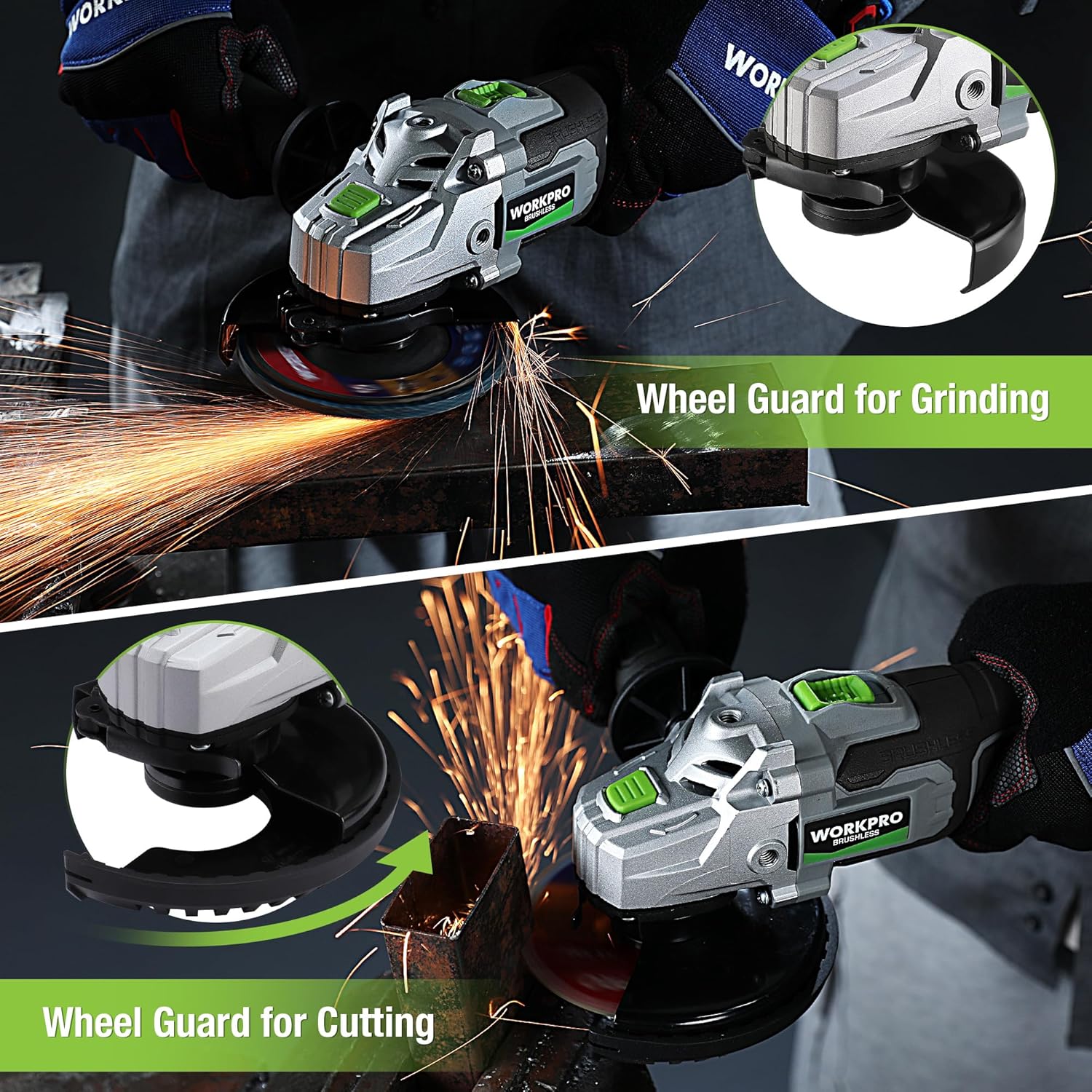 WORKPRO 20V Cordless Angle Grinder Kit, 4-1/2 Inch, Lightweight Angle Grinder Tool 4.0Ah Lithium-Ion Battery  Fast Charger, Ergonomic Button Position for Reducing Hand Pressure